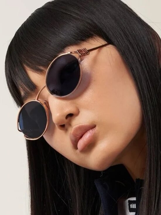 Miu Miu Women Sunglasses Pale Gold Dark Blue Oval MU52YS ZVF1V1 BRAND NEW main image 9